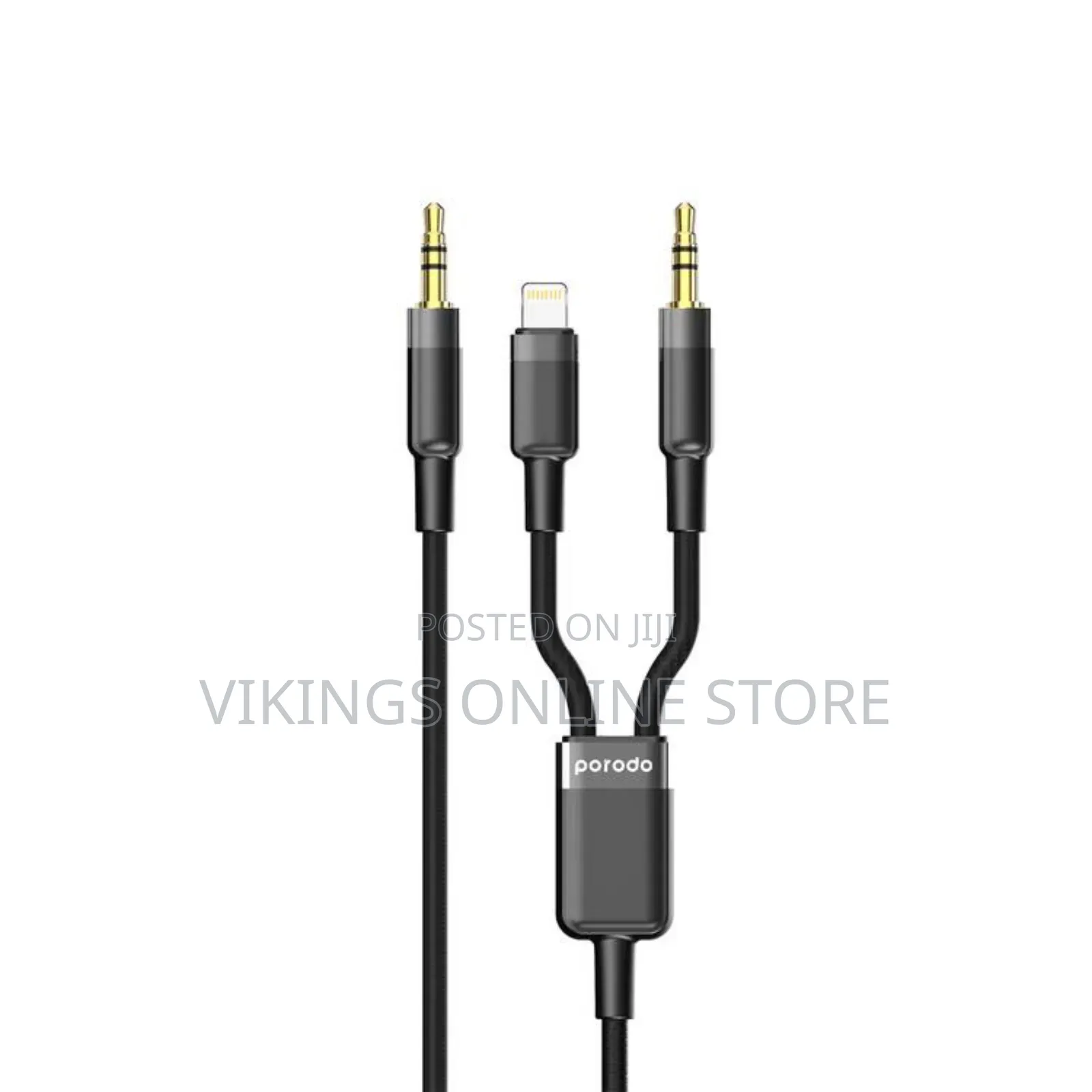 Porodo Multi-Device Aux 3.5mm Lightning Cable,1.2m - Black