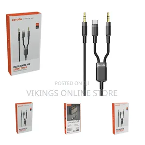 Porodo Multi-Device Aux 3.5mm Lightning Cable,1.2m - Black