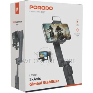 Porodo 2-Axis Gimbal Stablizer, Detachable 3 Light, Tripod