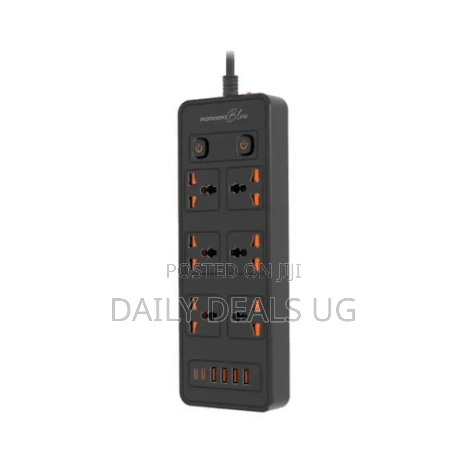 Porodo 6 Ac - Dual Switch Power Strip - Black