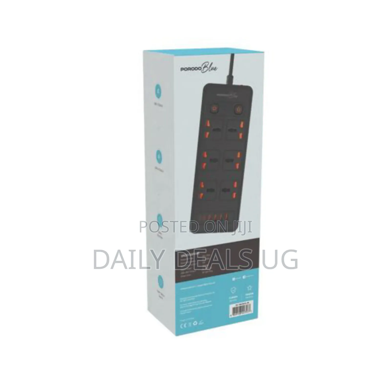 Porodo 6 Ac - Dual Switch Power Strip - Black