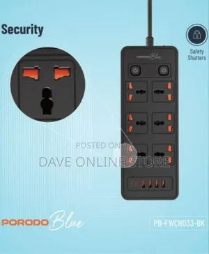 Porodo Blue Universal 6 Ac Power Socket 3000w, - Black