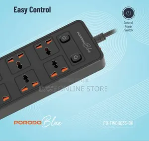 Porodo Blue Universal 6 Ac Power Socket 3000w, - Black