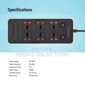 Porodo 6ac-Dual Switch Universal Power Strip