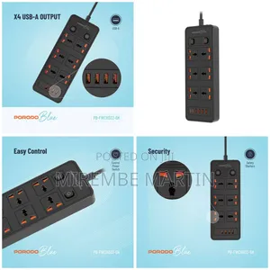 Pb-Fwch003-Bk Porodo Blue 6 Ac - Dual Switch Power Strip
