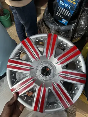 Silver And Red 14 Inch Wheel Caps
