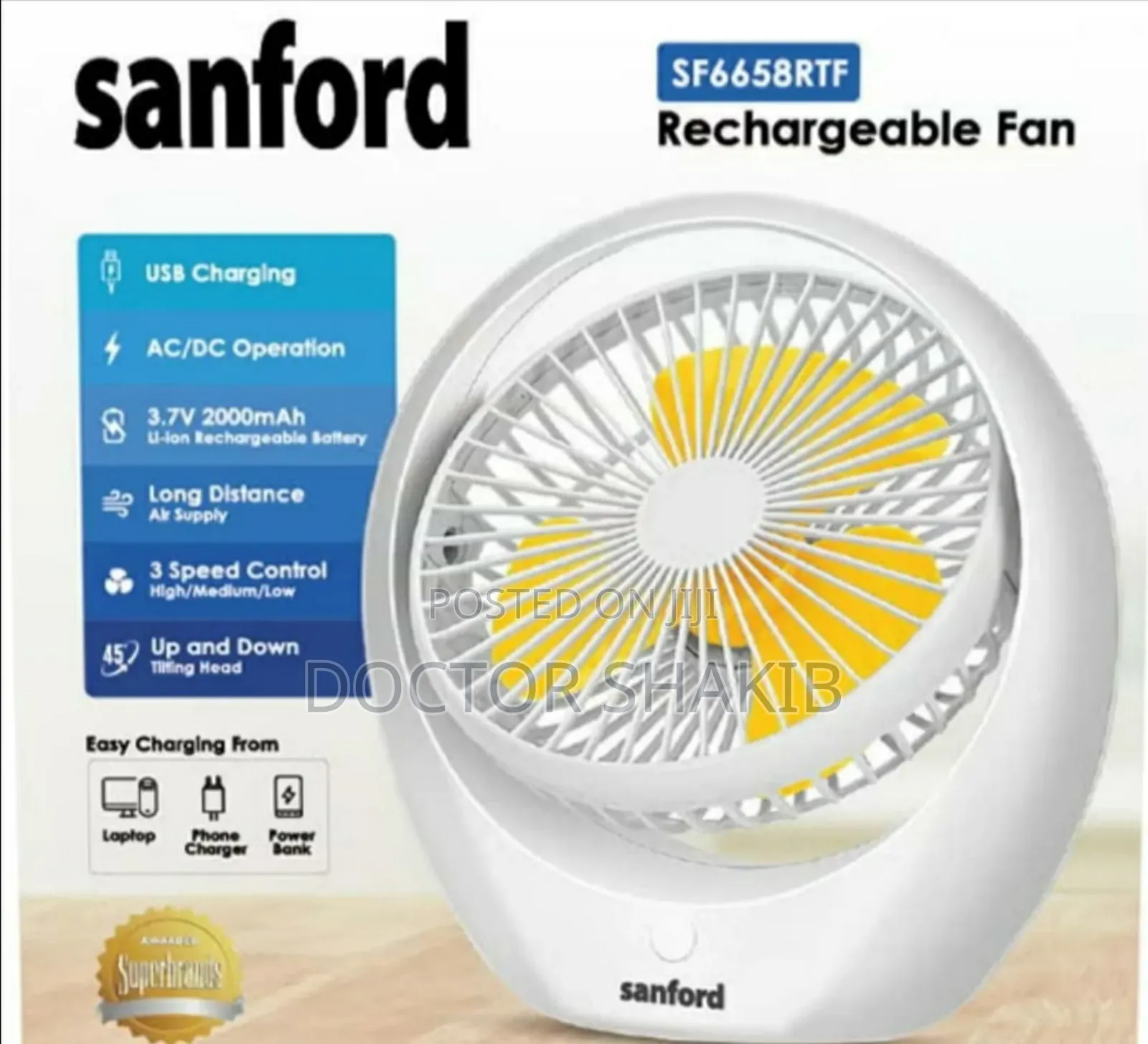 New Sanford Mini Rechargeable Table Fan