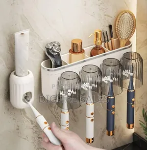 Wall Mount Toothbrush Holder Toothpaste Dispenser