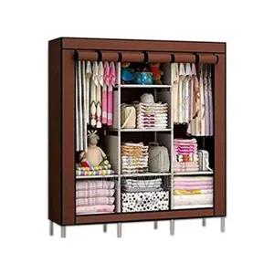 3 Column Cloth Metallic Frame Wardrobe