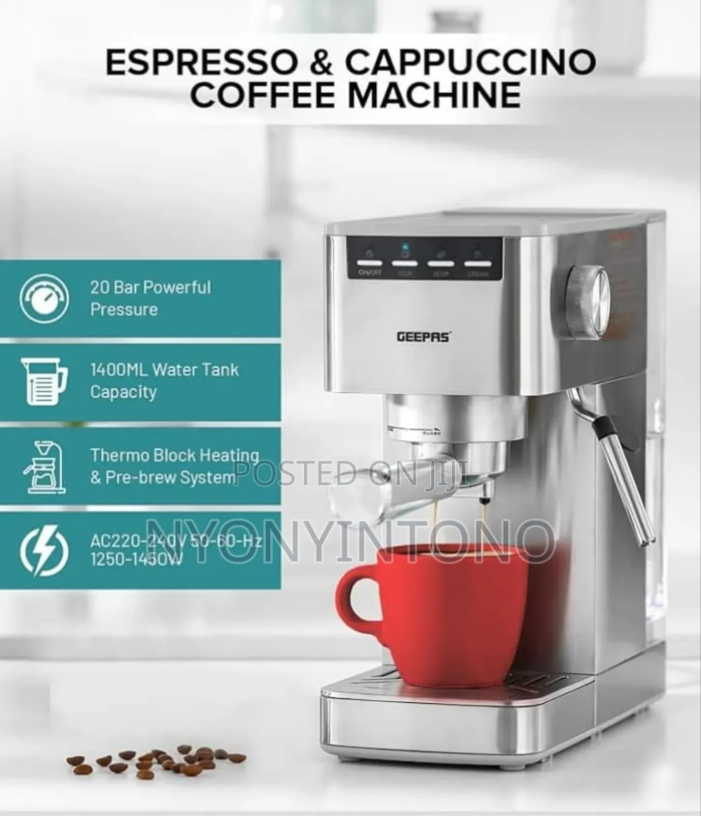 Geepas 20bar Espresso and Cappuccino Coffee Machine