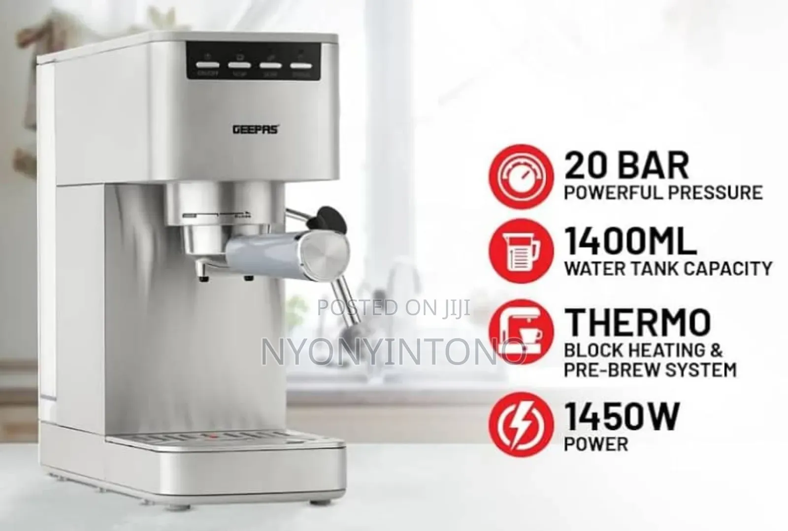 Geepas 20bar Espresso and Cappuccino Coffee Machine