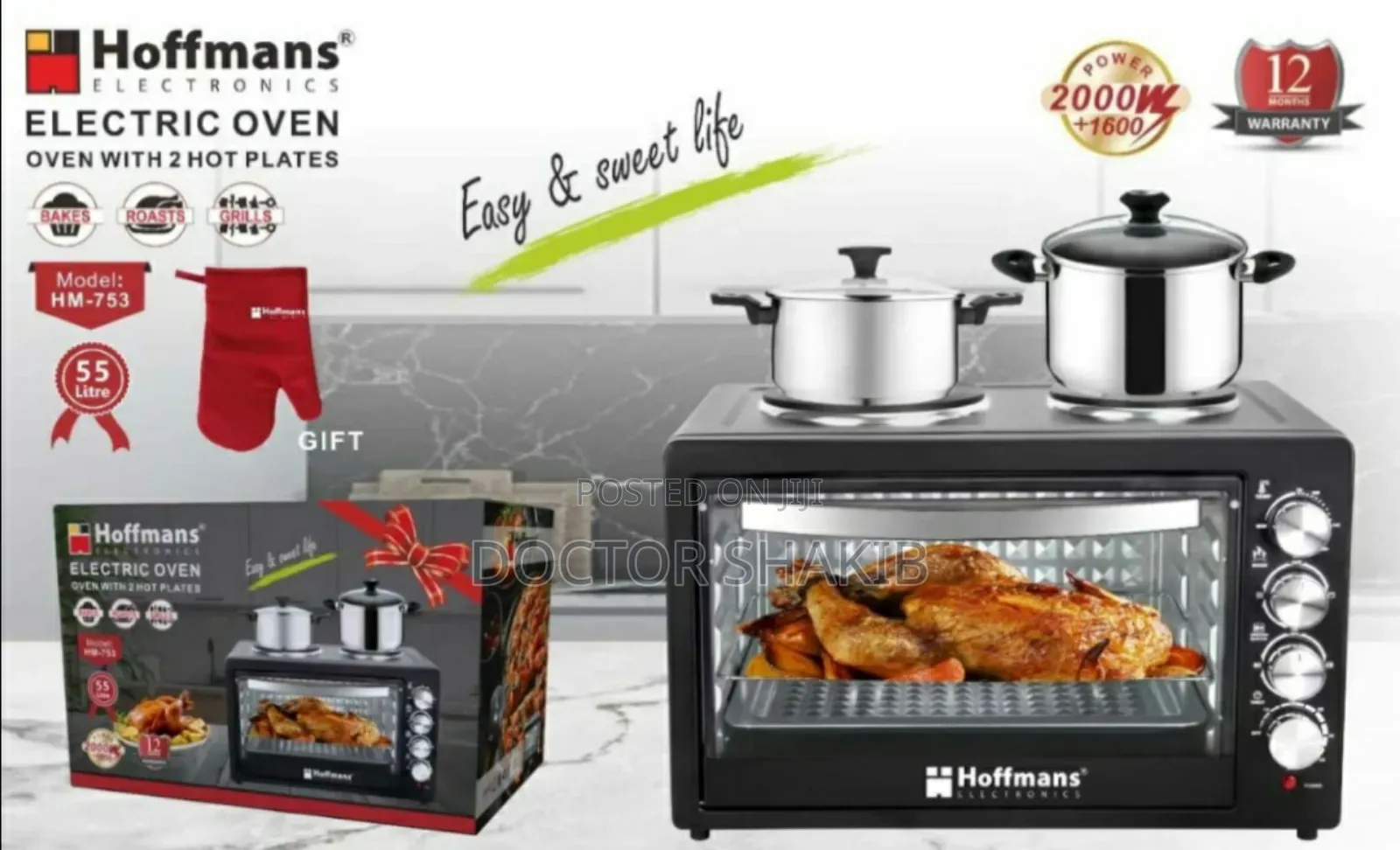 Hoffmans Electric Oven With 2 Hot Plates