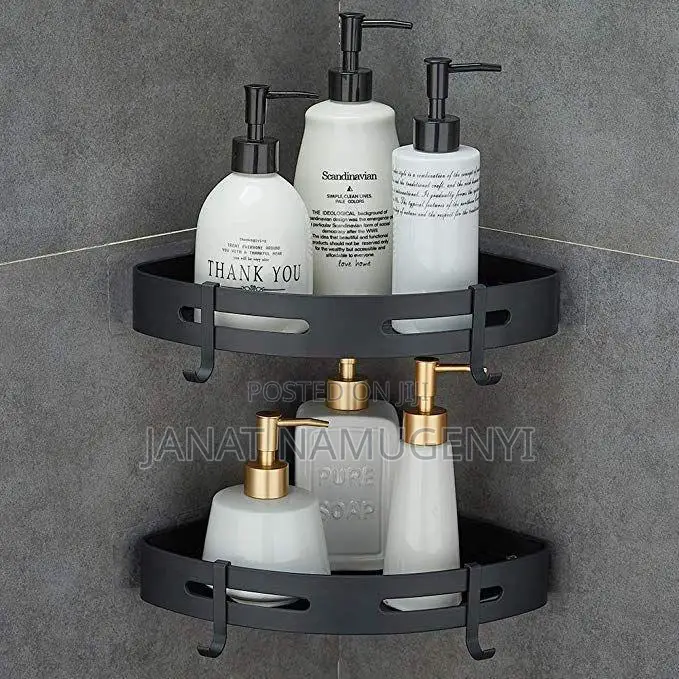 Black 2 Piece Corner Bathroom Organiser