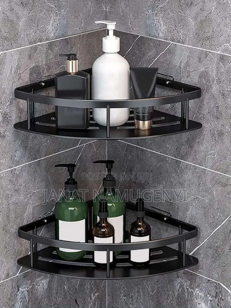 Black 2 Piece Corner Bathroom Organiser