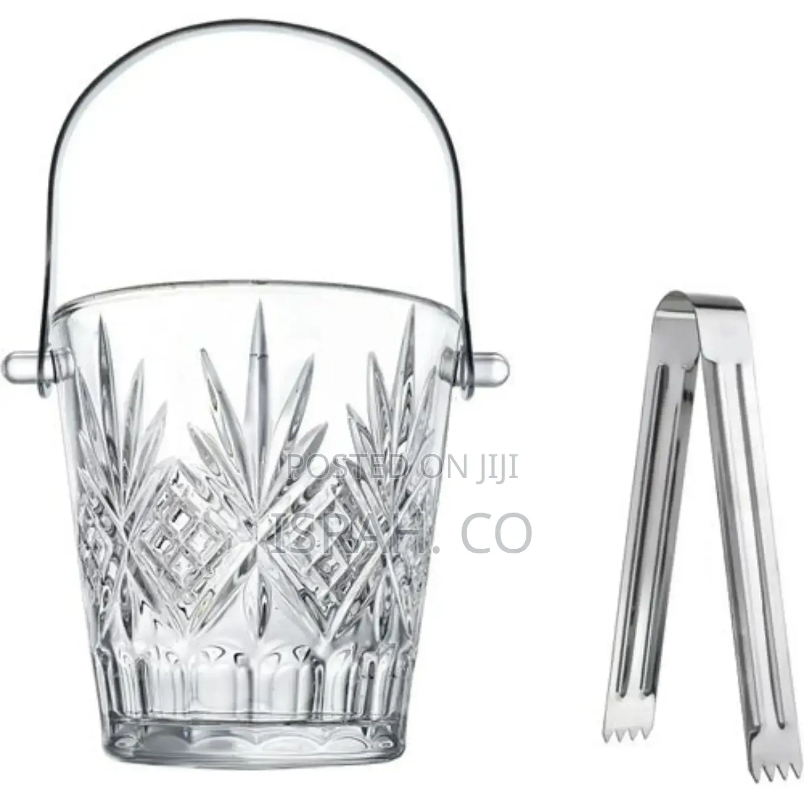 Elegant Clear Crystal Ice Bucket With Ice Tong and Handle