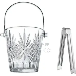 Elegant Clear Crystal Ice Bucket With Ice Tong and Handle