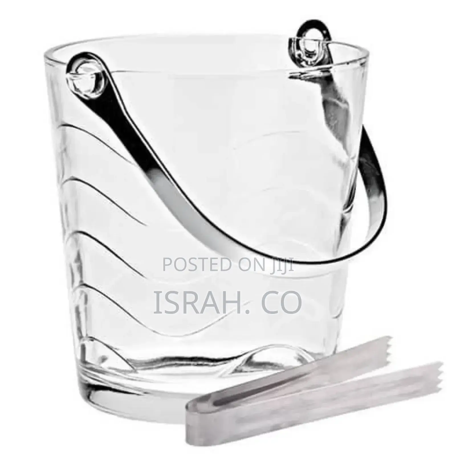 Elegant Clear Crystal Ice Bucket With Ice Tong and Handle