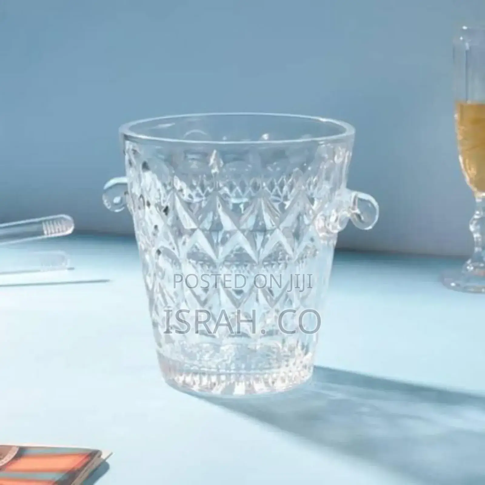 Elegant Clear Crystal Ice Bucket With Ice Tong and Handle