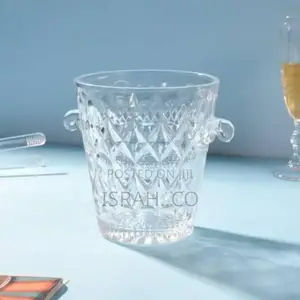 Elegant Clear Crystal Ice Bucket With Ice Tong and Handle