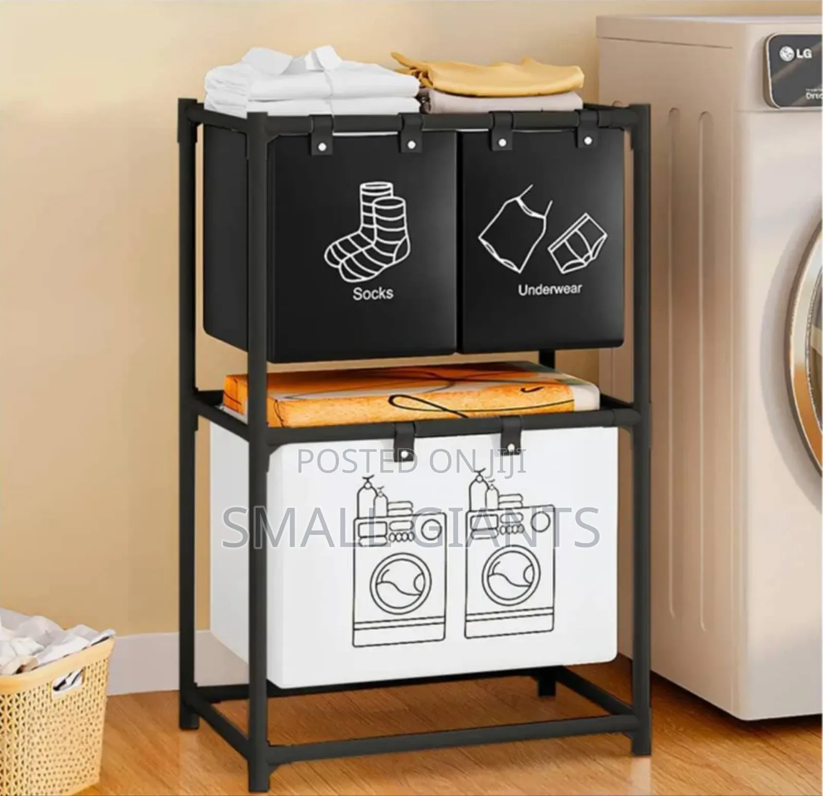 Foldable Multi Compartment Laundry Basket With Divider
