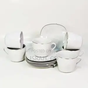 12 Piece Gold Line Diamond Cut White Cups and Saucer