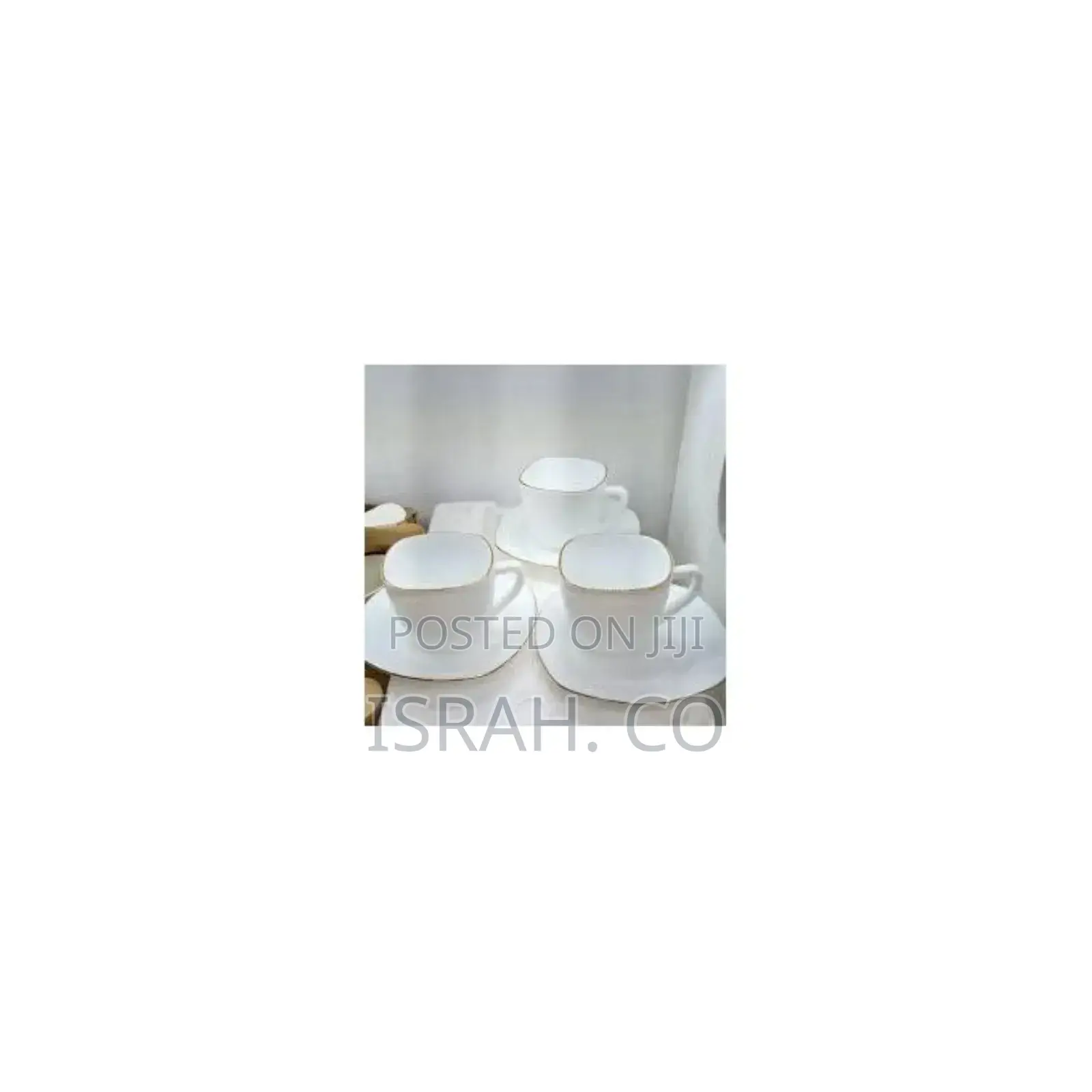12 Piece Gold Line Diamond Cut White Cups and Saucer