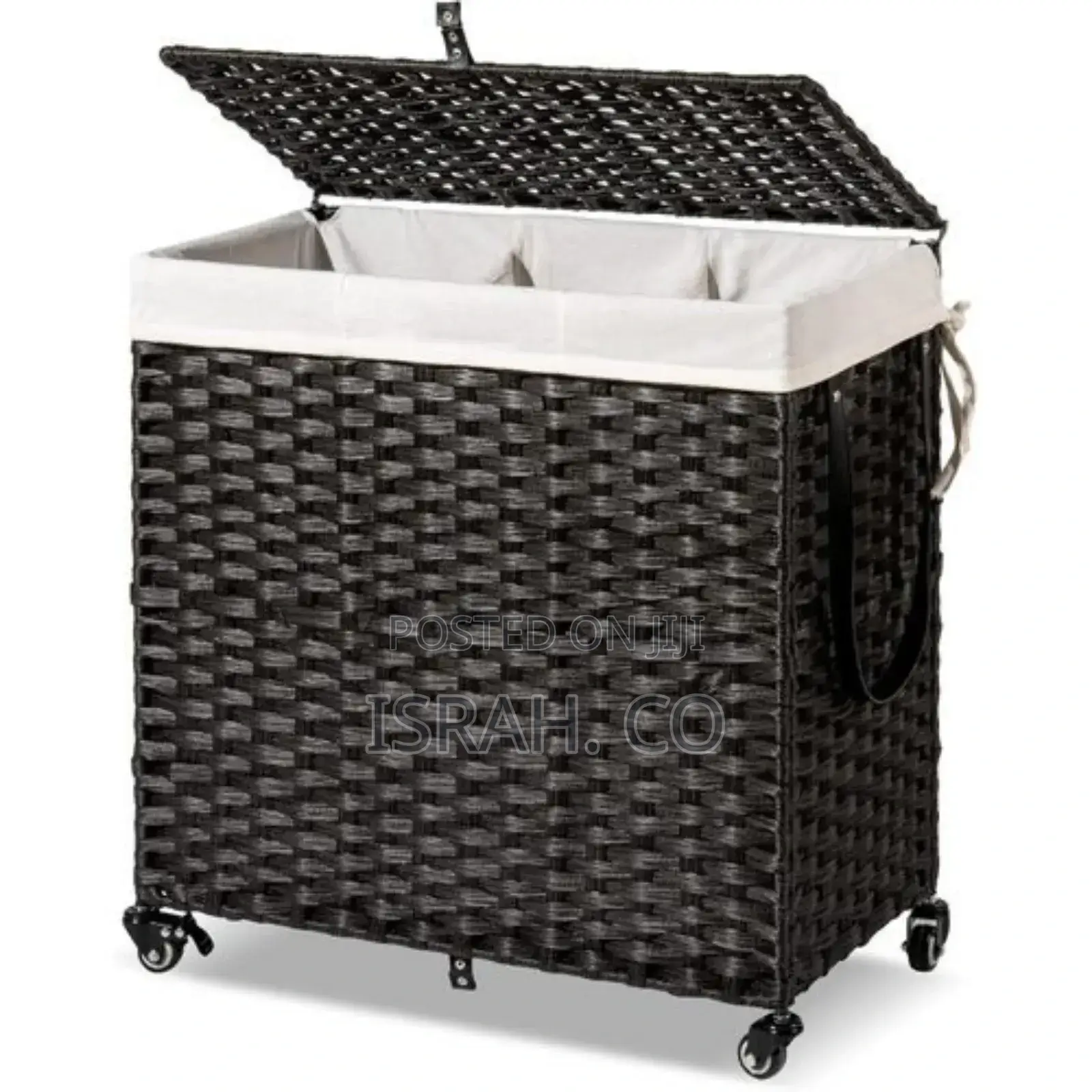 Laundry Basket With Wheels Liner Bag 3section Divided Hamper