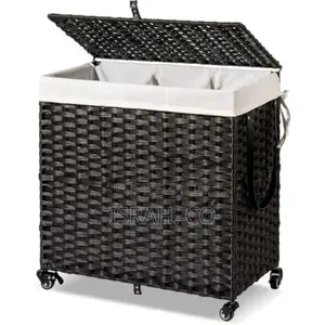 Laundry Basket With Wheels Liner Bag 3section Divided Hamper