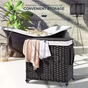Laundry Basket With Wheels Liner Bag 3section Divided Hamper