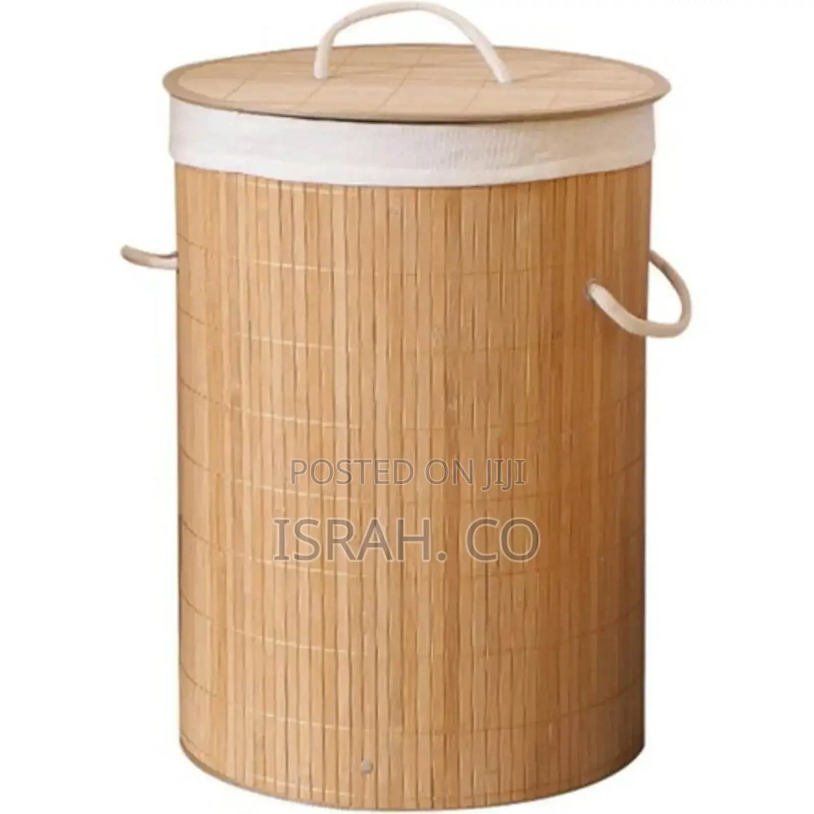 Round Foldable Laundry Basket Natural Bamboo With Lid