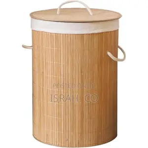Round Foldable Laundry Basket Natural Bamboo With Lid