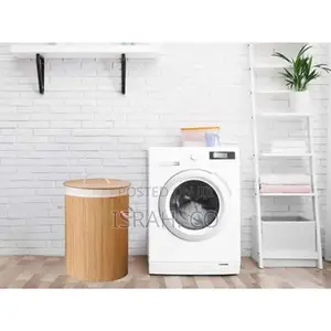 Round Foldable Laundry Basket Natural Bamboo With Lid