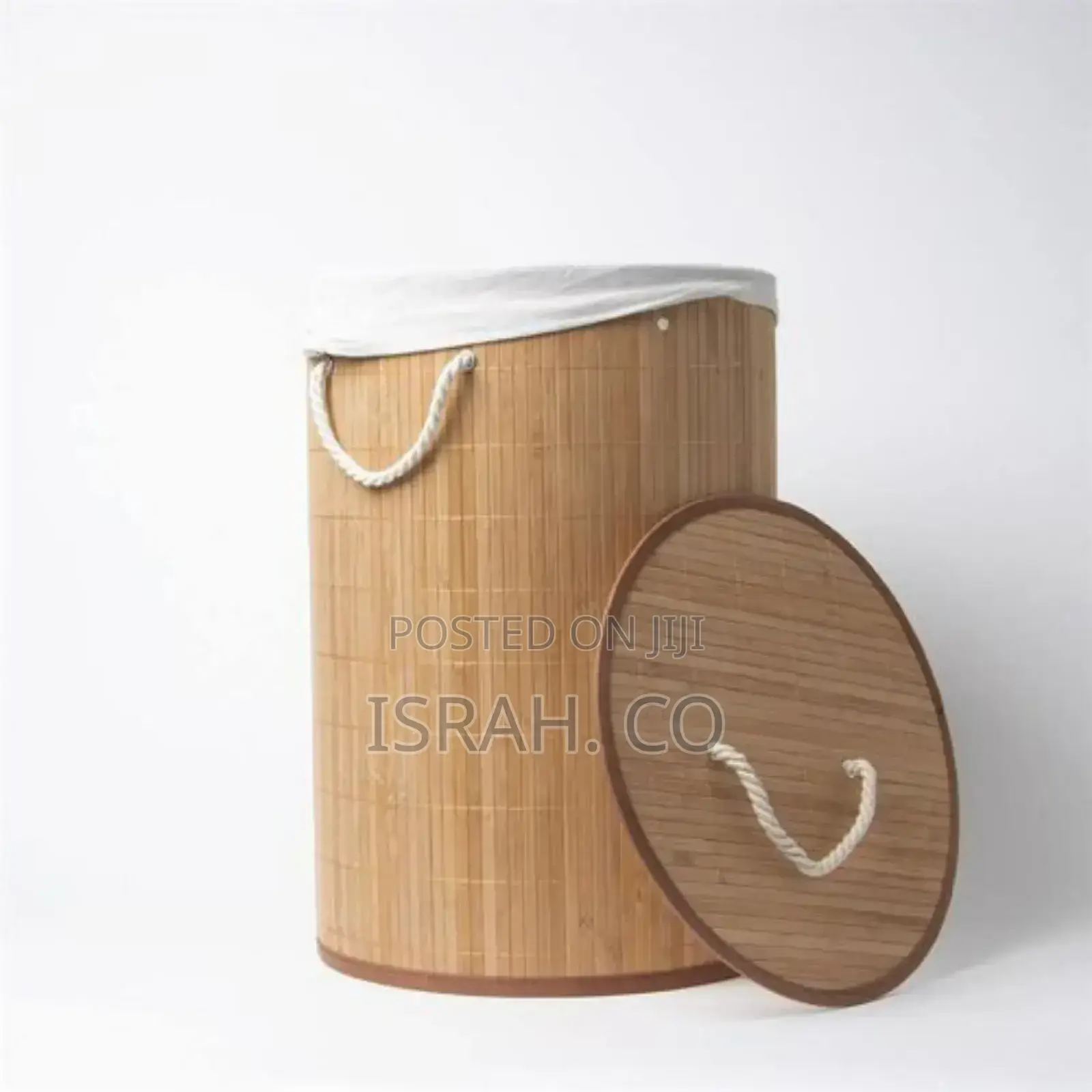 Round Foldable Laundry Basket Natural Bamboo With Lid