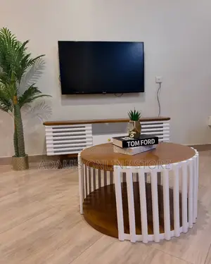 Certer Table and White Stripes Tv Stand Unit Full Set