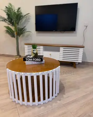 Certer Table and White Stripes Tv Stand Unit Full Set