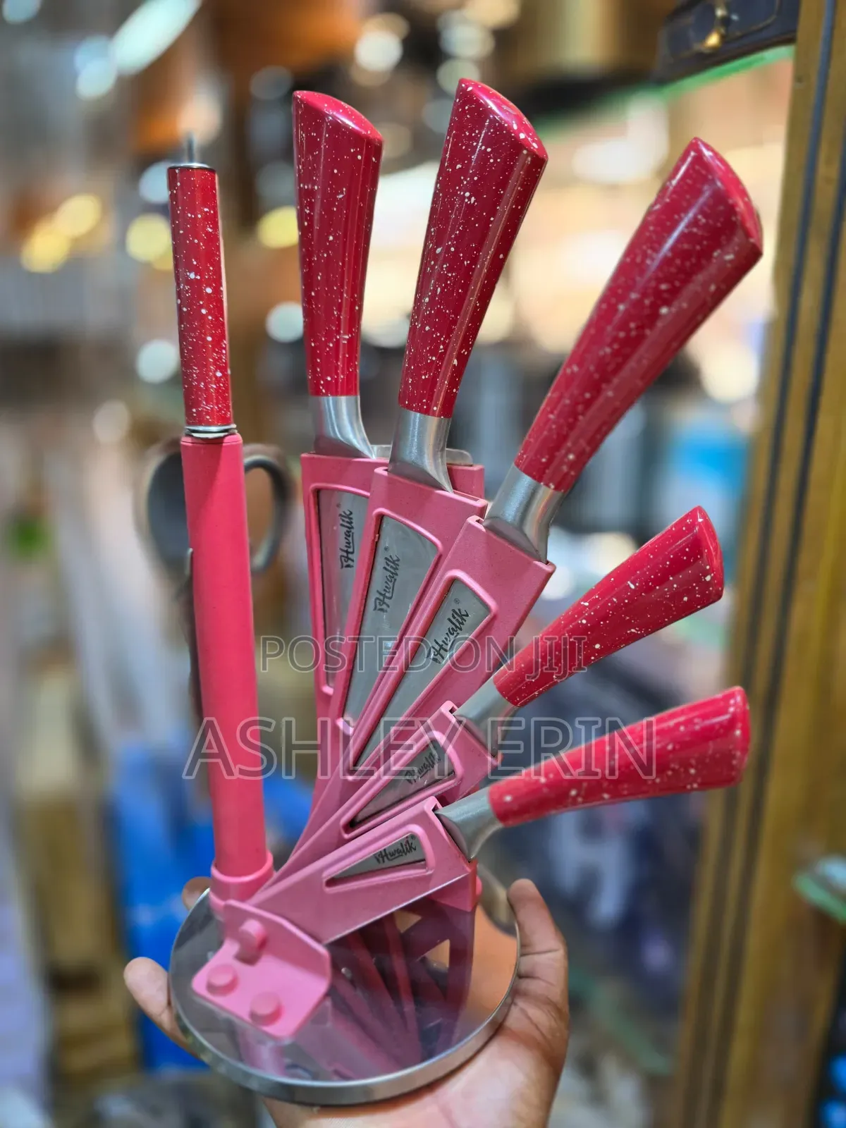New Kitchen Knife Set Red With Holder