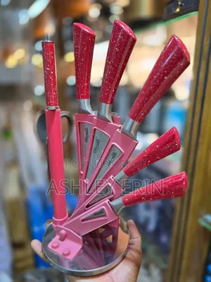 New Kitchen Knife Set Red With Holder