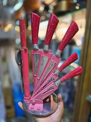 New Kitchen Knife Set Red With Holder
