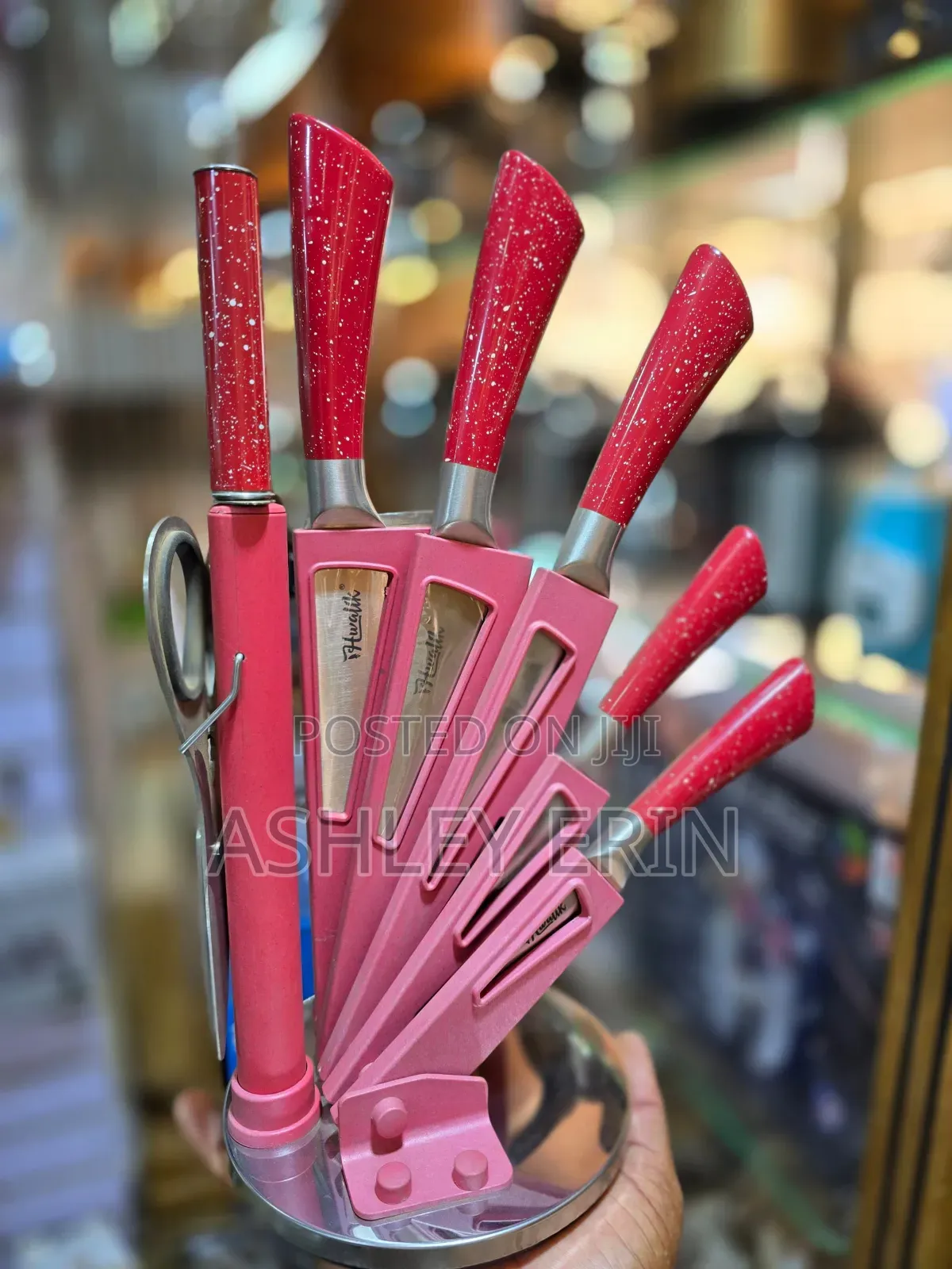 New Kitchen Knife Set Red With Holder