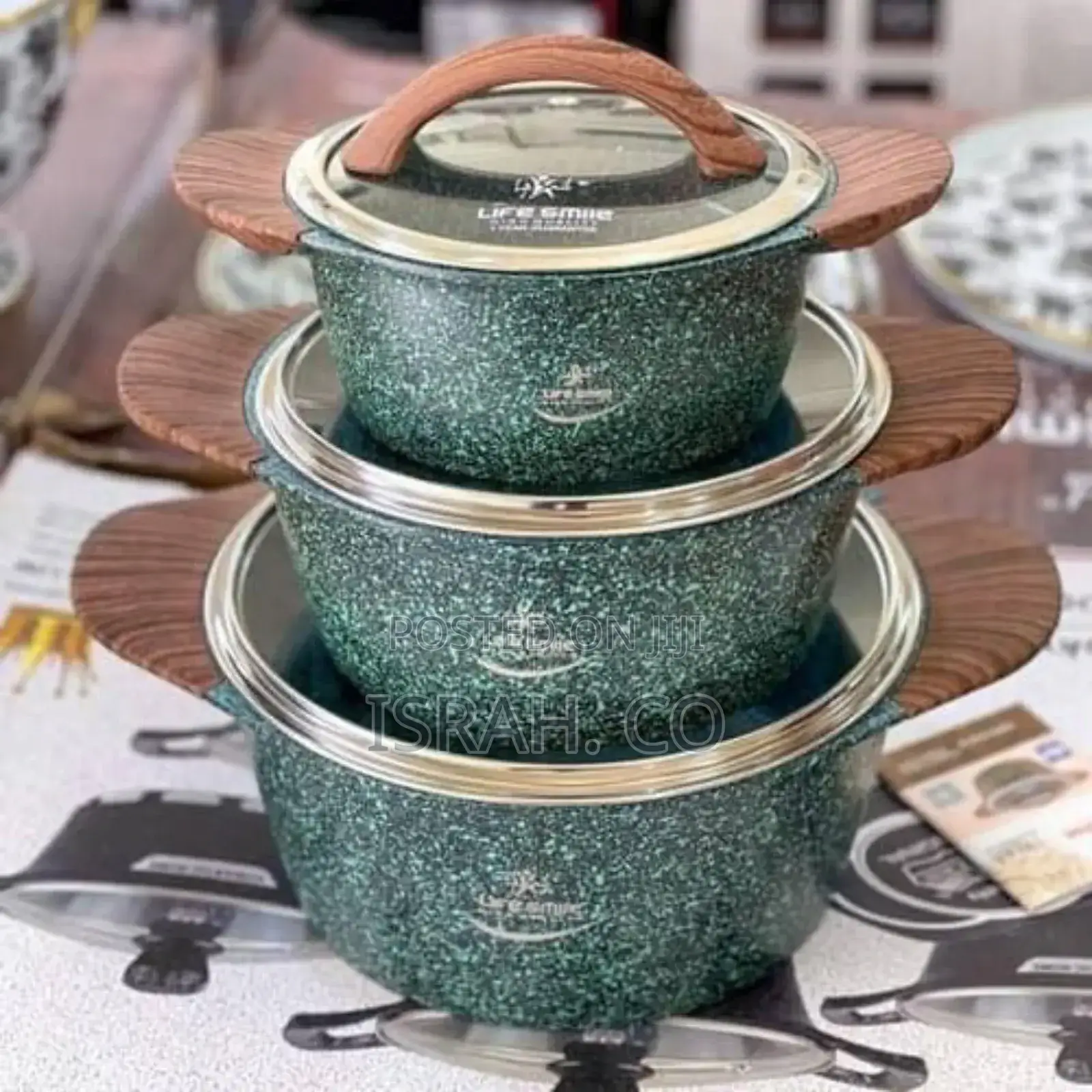 High Pots Saucepans, Glass Lid, Eco-Friendly, Green