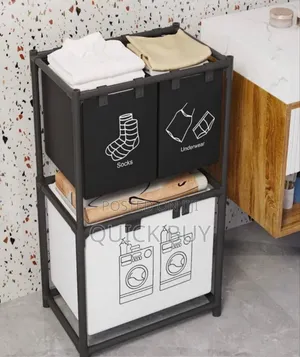 Foldable Multi-Compartment Laundry Basket With a Divider