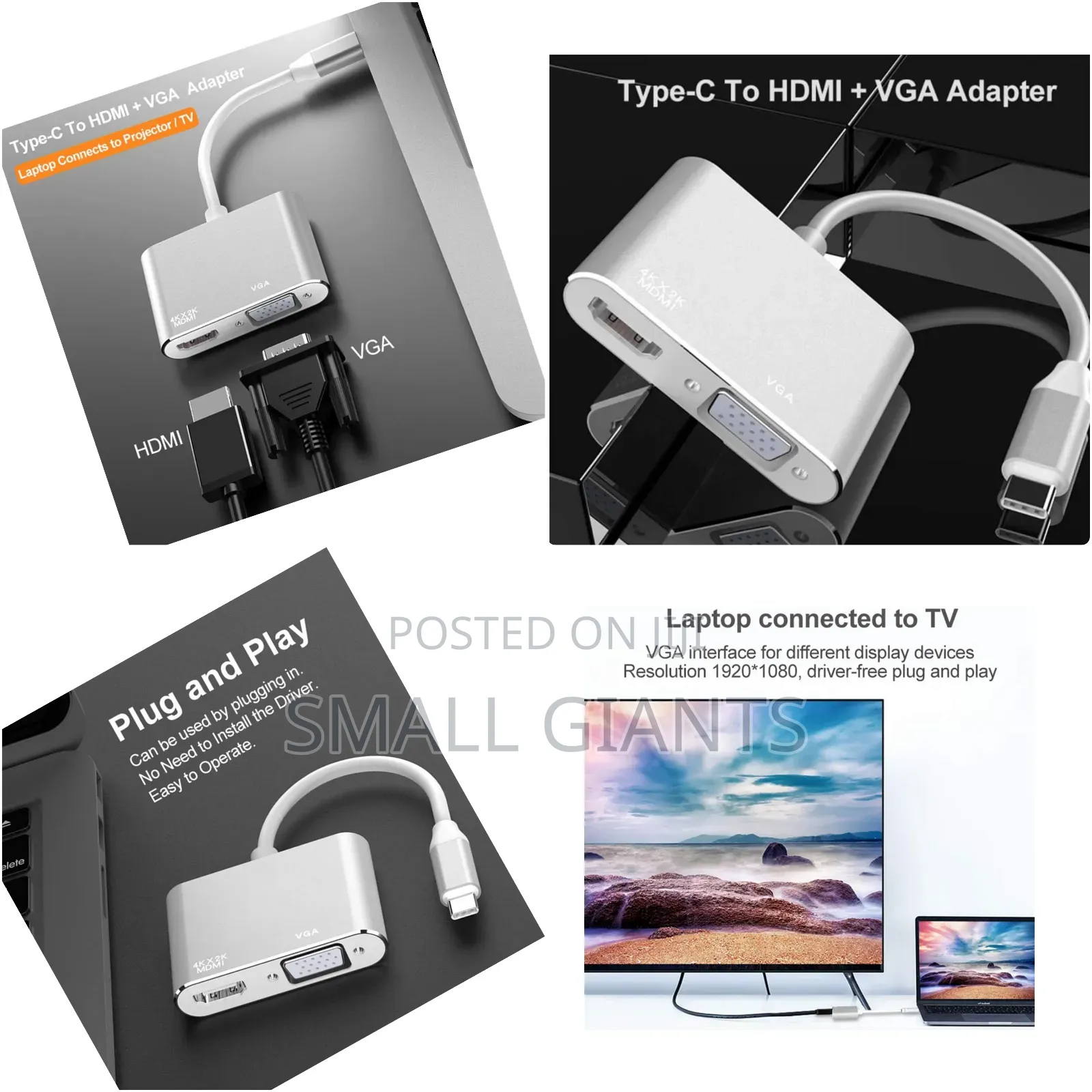 2 in 1 Usb 3.1 Type C to Vga Hdmi Video Converter