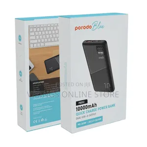 Porodo Blue Quick Charge Power Bank 10000mah Black