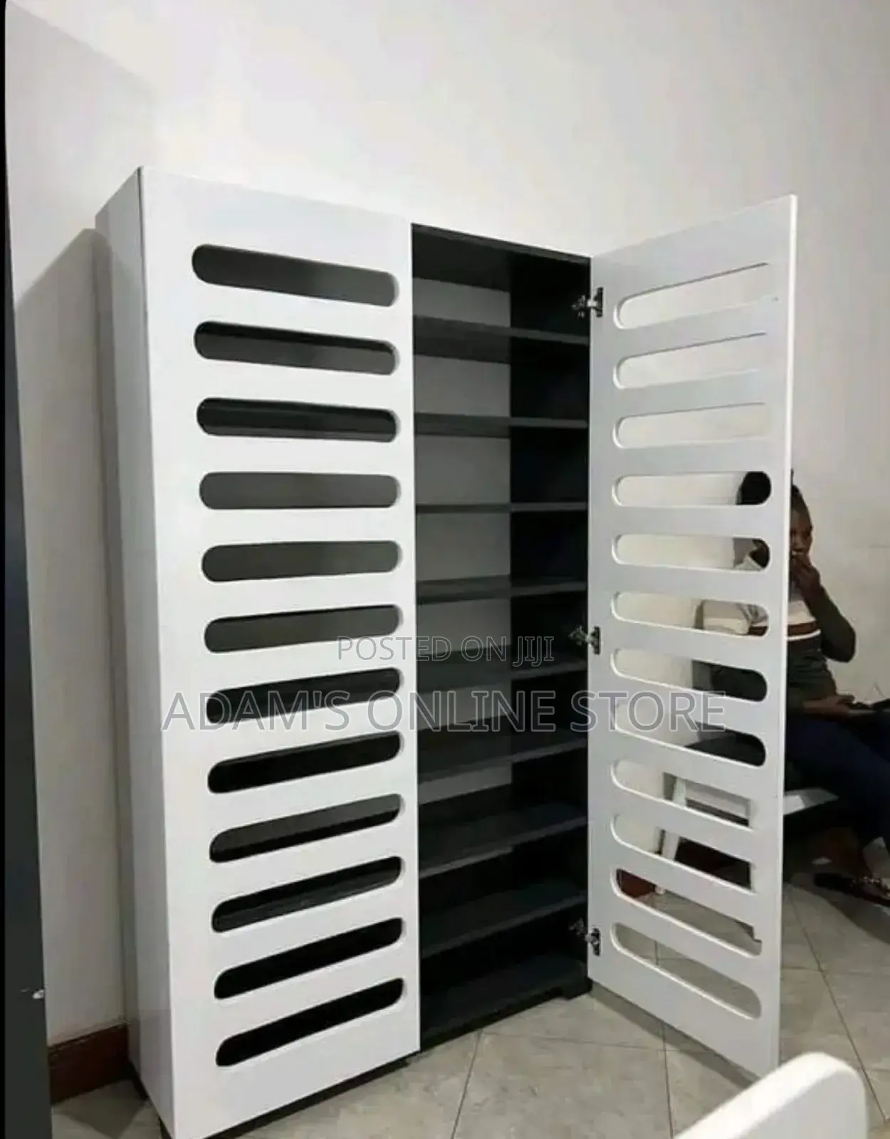 Shoe Rack White and Black Inside the Shelves