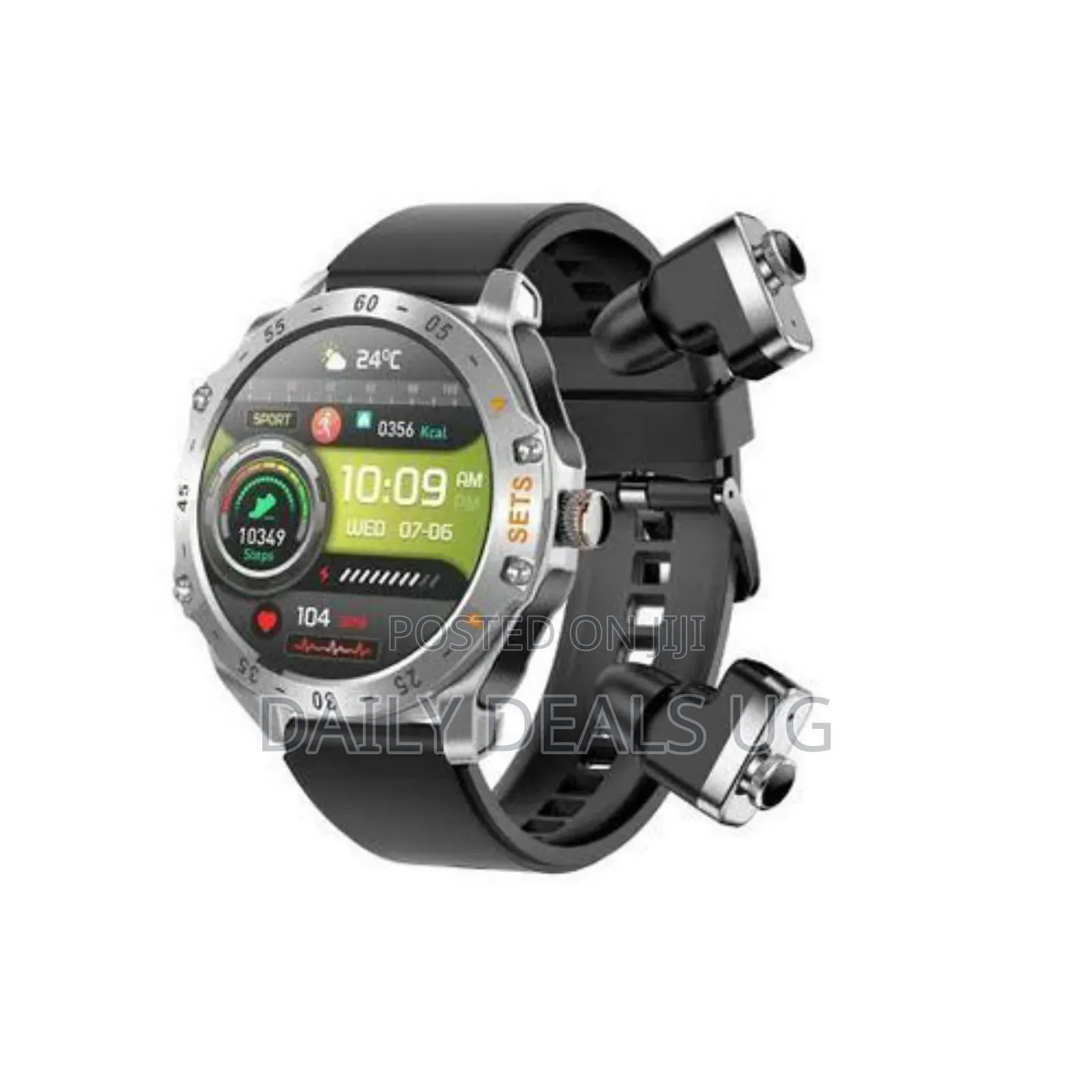 Porodo Hype Smartwatch With Earbuds Black