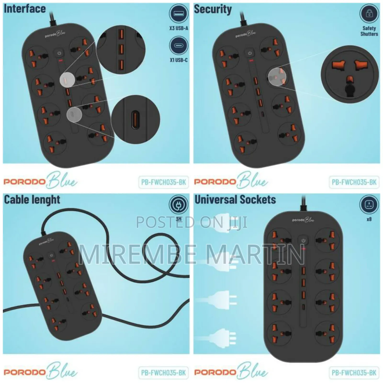 Power Socket- 8 Ac Auto Max 4.2a 3000w/ Cable 3m