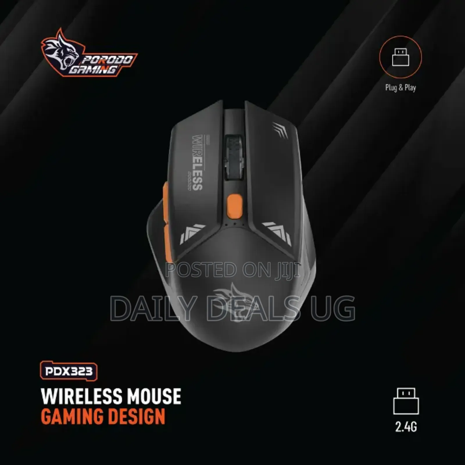 Porodo Gaming Wireless Mouse, Nano Usb,Dpi Level (Black)