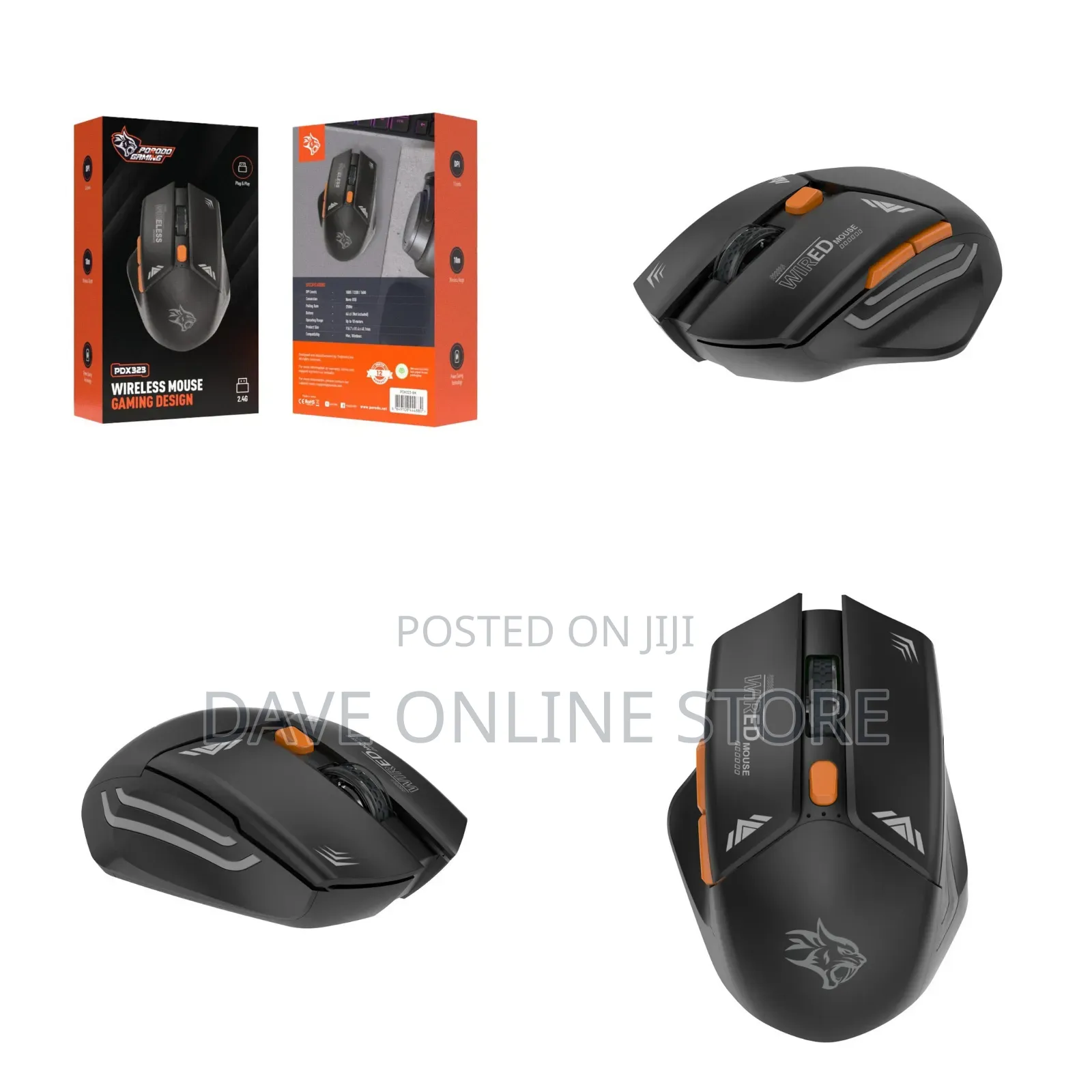 Porodo Gaming Wireless Mouse Gaming Design Dpi 1600
