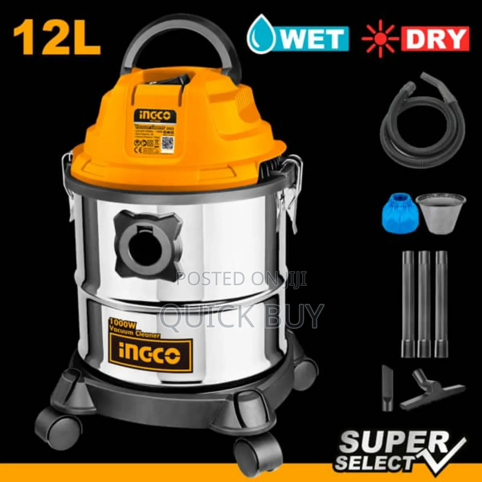 New 12l Ingco Vacuum Cleaner Silver-Orange