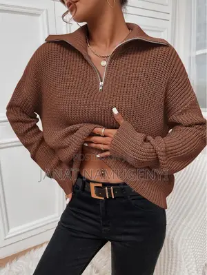 Brown Zipped Unisex Sweater